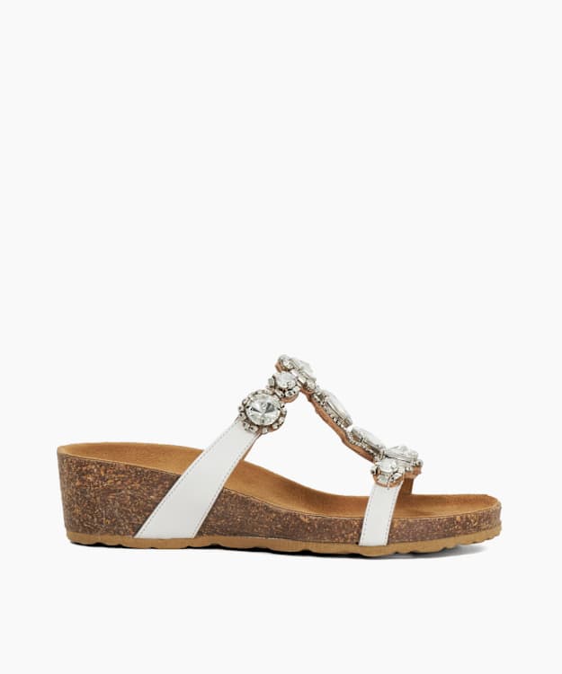 dune london Kristan - White Leather Wedge Heel Sandals