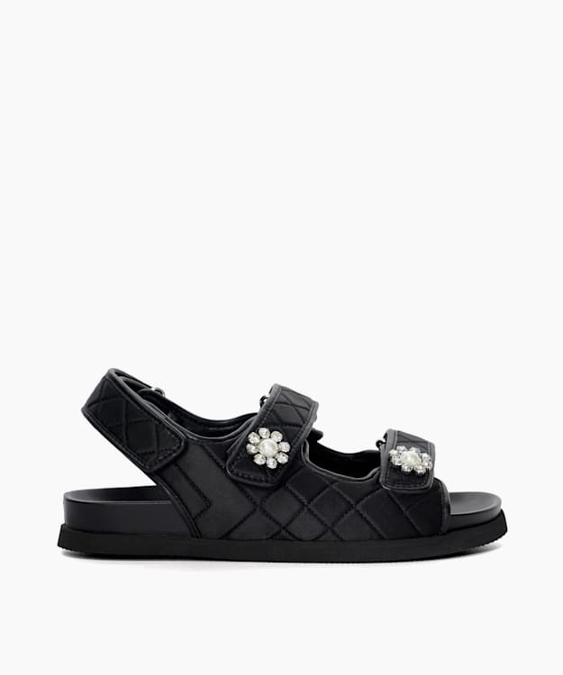 dune london Lamara - Black Double Strap Embellished Sandals