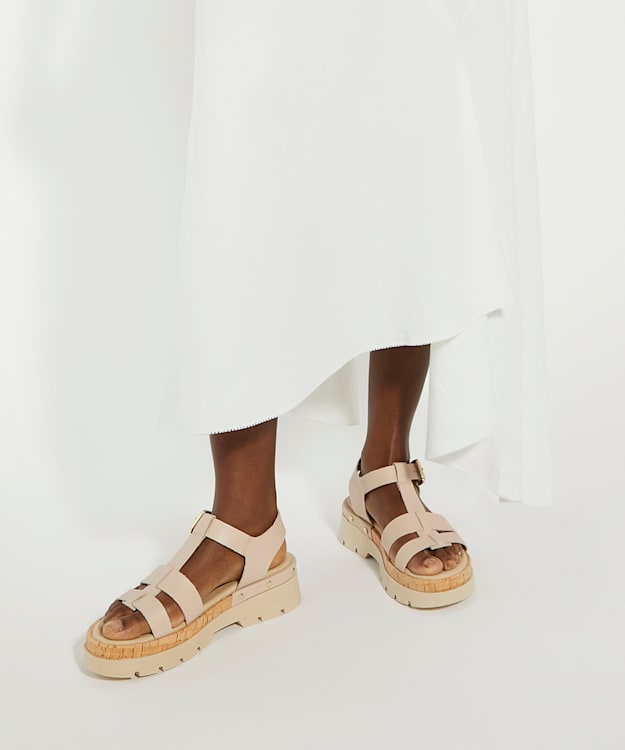 Dune London Laplin - Blush Chunky Leather Cork Insert Sandals