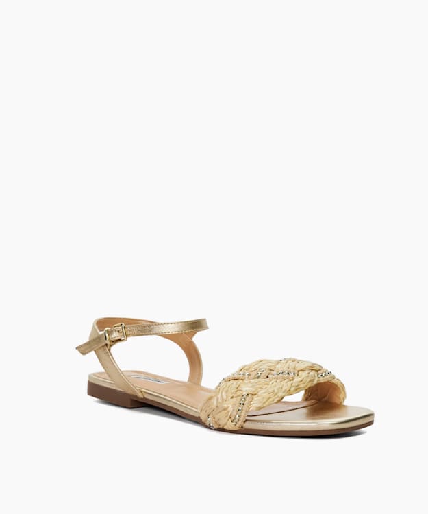 Dune London Lastle - Gold Metallic Leather Braided Sandals