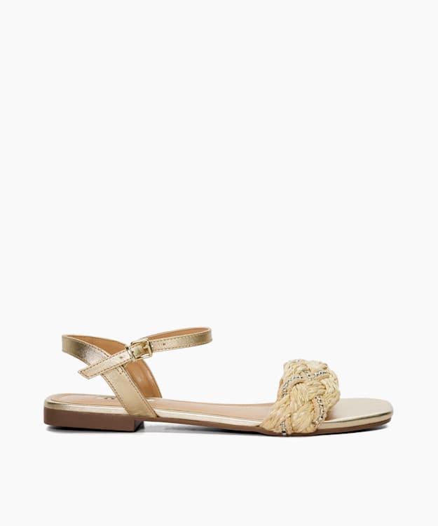 dune london Lastle - Gold Metallic Leather Braided Sandals