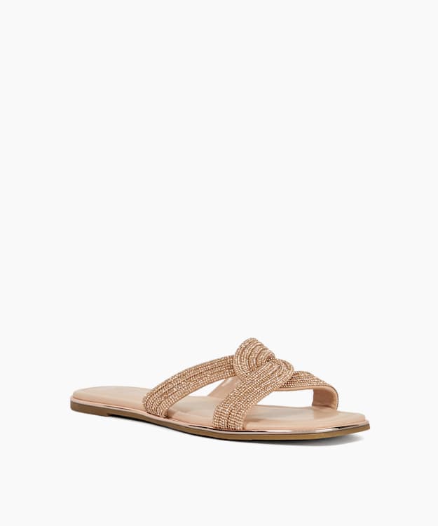 Dune London Lavenham - Rose Gold Diamante Flat Heel Sandals