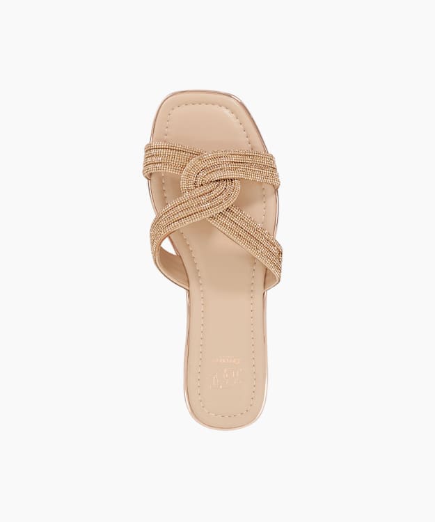 Dune London Lavenham - Rose Gold Diamante Flat Heel Sandals