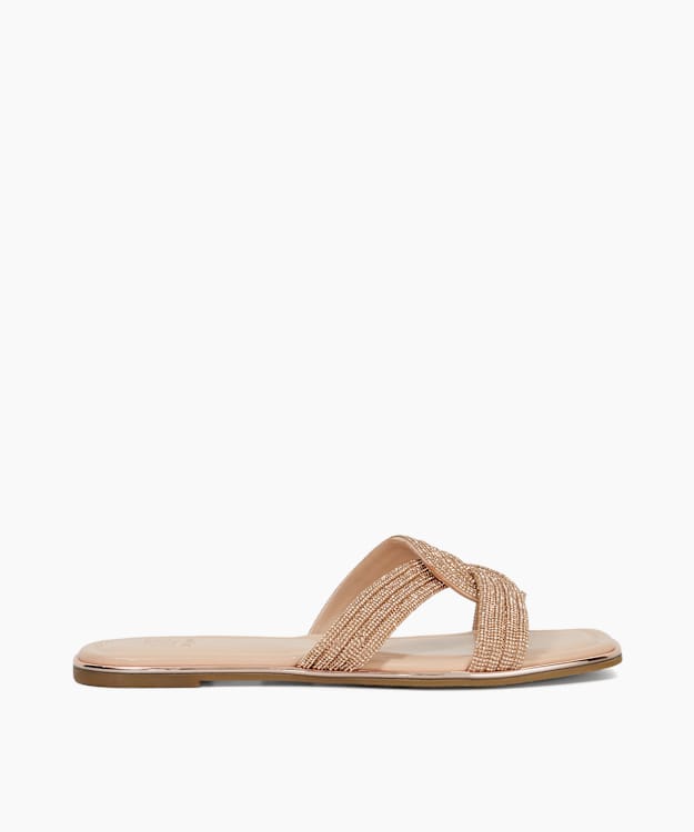 dune london Lavenham - Rose Gold Diamante Flat Heel Sandals