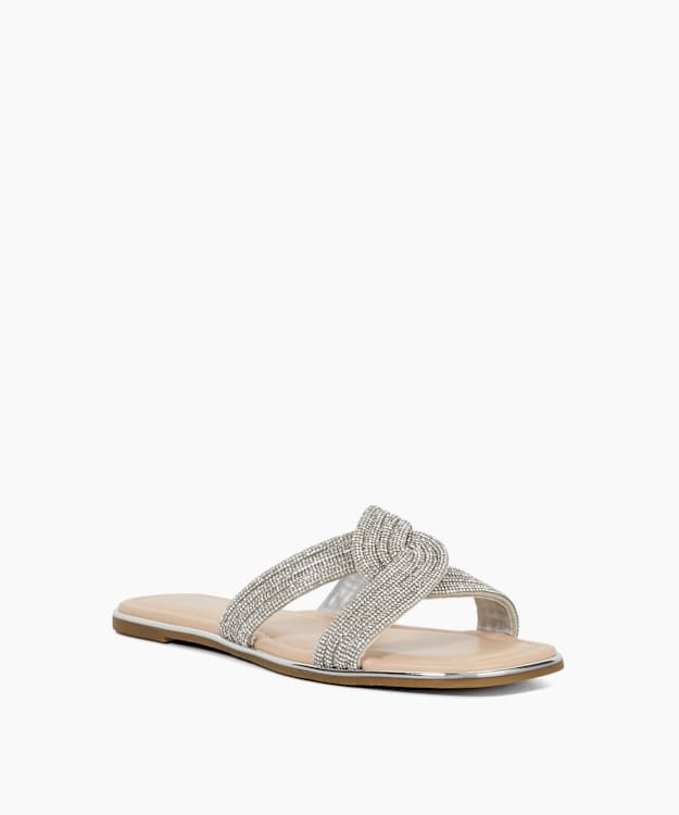 Dune London Lavenham - Silver Diamante Flat Heel Sandals