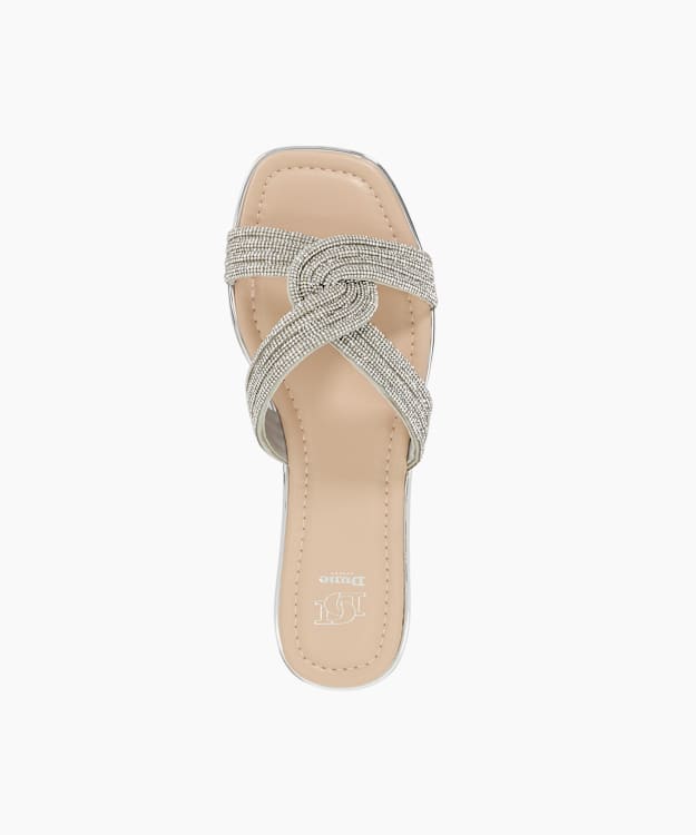 Dune London Lavenham - Silver Diamante Flat Heel Sandals