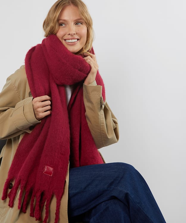 Dune London Lavigne - Burgundy Chunky Fringe Trim Scarf