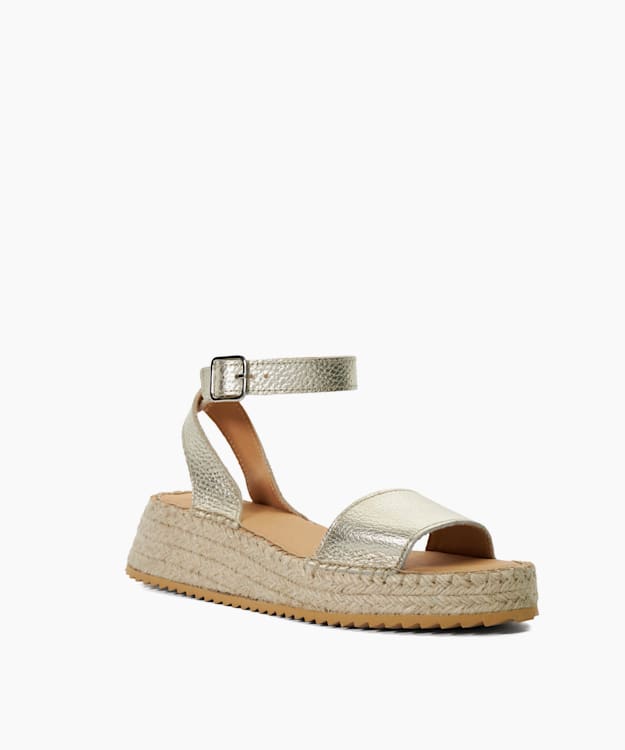 Dune London Layney - Gold Leather Raffia Flatform Sandals