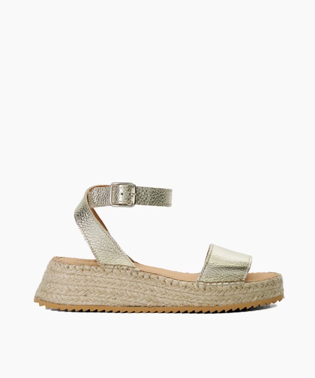 dune london Layney - Gold Leather Raffia Flatform Sandals