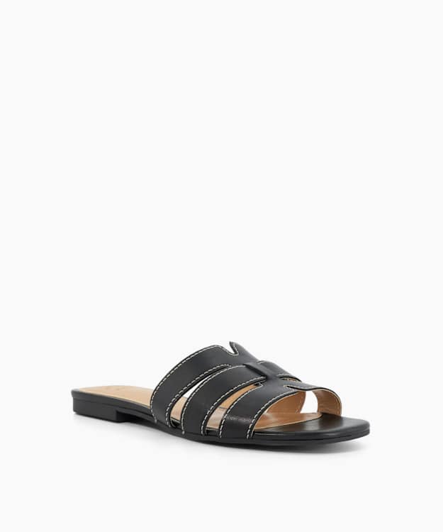 Dune London Layyla - Black Stitch Detail Open Toe Sandals