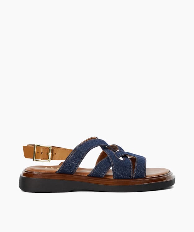 dune london Leebra - Navy Denim Casual Flatform Sandals