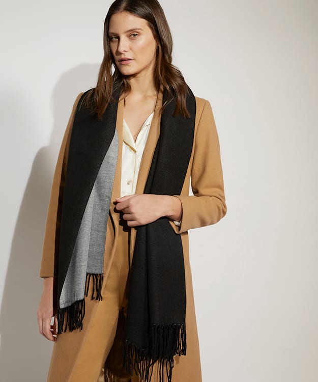 Dune London Leslie - Black Colour-Block Fringed Scarf