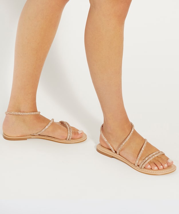 Dune London Lessia - Ecru Diamante Embellished Flat Sandals