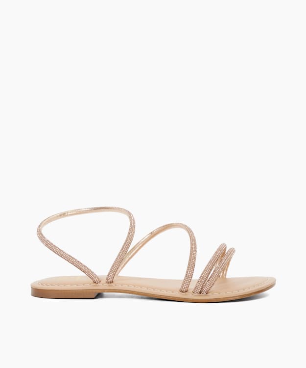 dune london Lessia - Ecru Diamante Embellished Flat Sandals