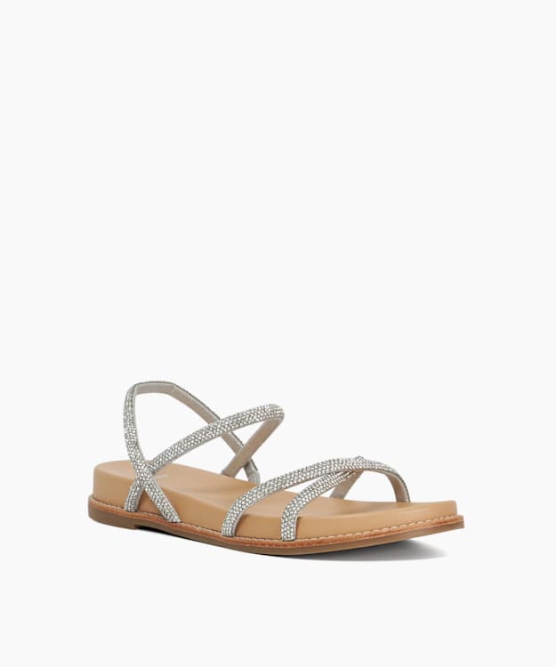 Dune London Levia - Silver Diamante Crossover Strap Sandals