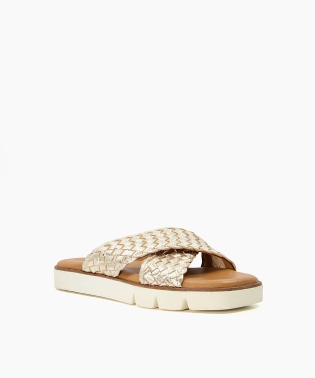 Dune London Lexey - Gold Woven Metallic Leather Sliders