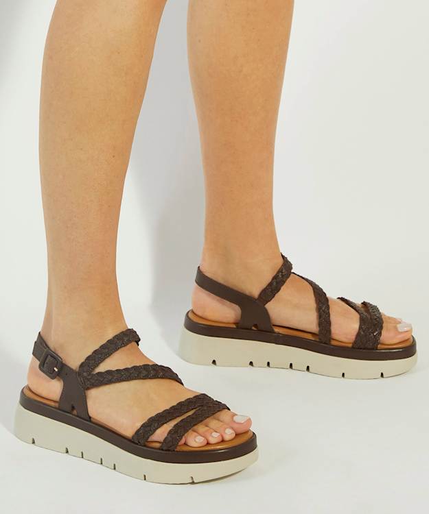 Dune London Lexture - Brown Woven Leather Asymmetric Strap Flatform Sandals