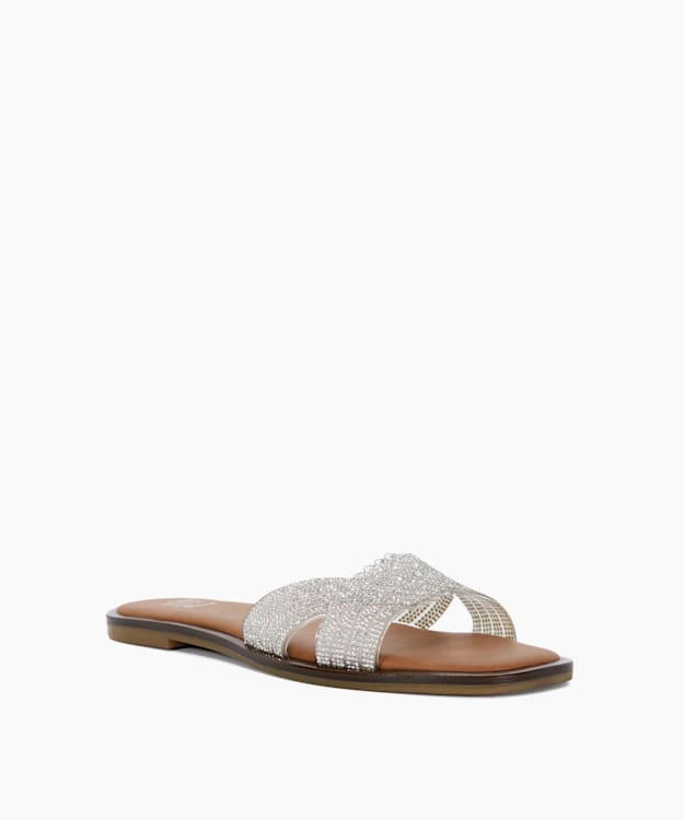 Dune London Lexxo - Silver Open-Toe Flat Heel Sandals