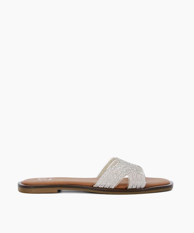 dune london Lexxo - Silver Open-Toe Flat Heel Sandals