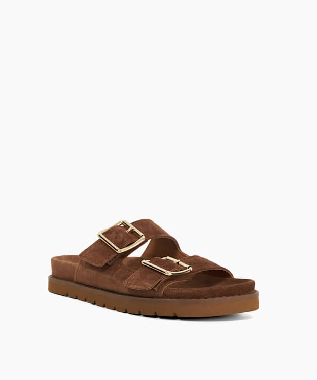 Dune London Lilahs - Tan Suede Double Strap Slip On Sandals