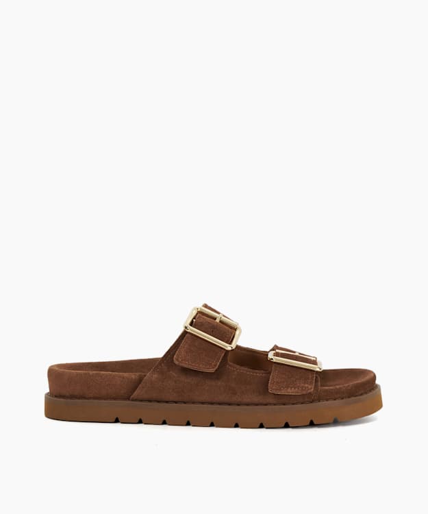 dune london Lilahs - Tan Suede Double Strap Slip On Sandals