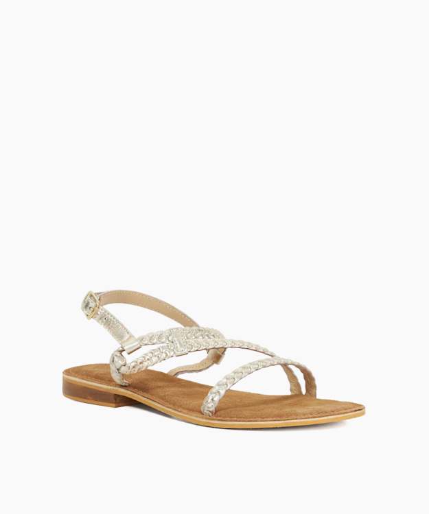 Dune London Liller - Gold Leather Woven Detail Open Toe Sandals