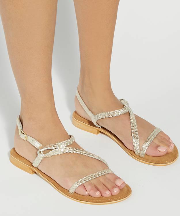 Dune London Liller - Gold Leather Woven Detail Open Toe Sandals