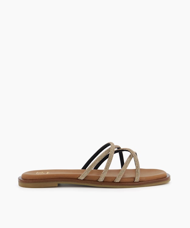 dune london Lilybet - Bronze Diamante-Cross-Strap Flat Sandals