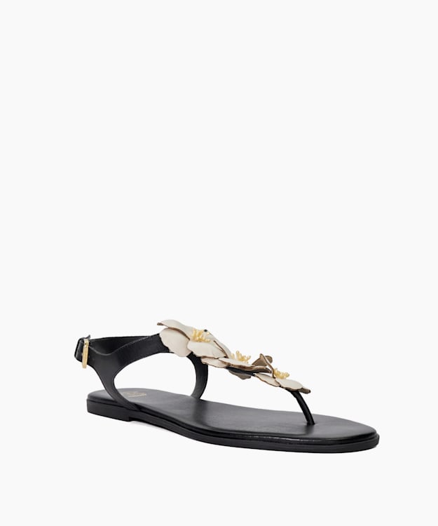 Dune London Linaria - Black Floral Embellished Toe-Post Sandals
