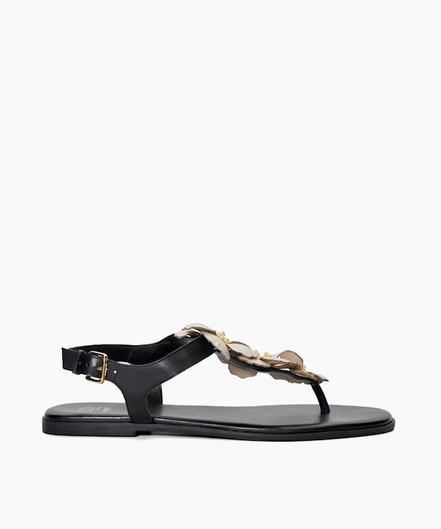 dune london Linaria - Black Floral Embellished Toe-Post Sandals