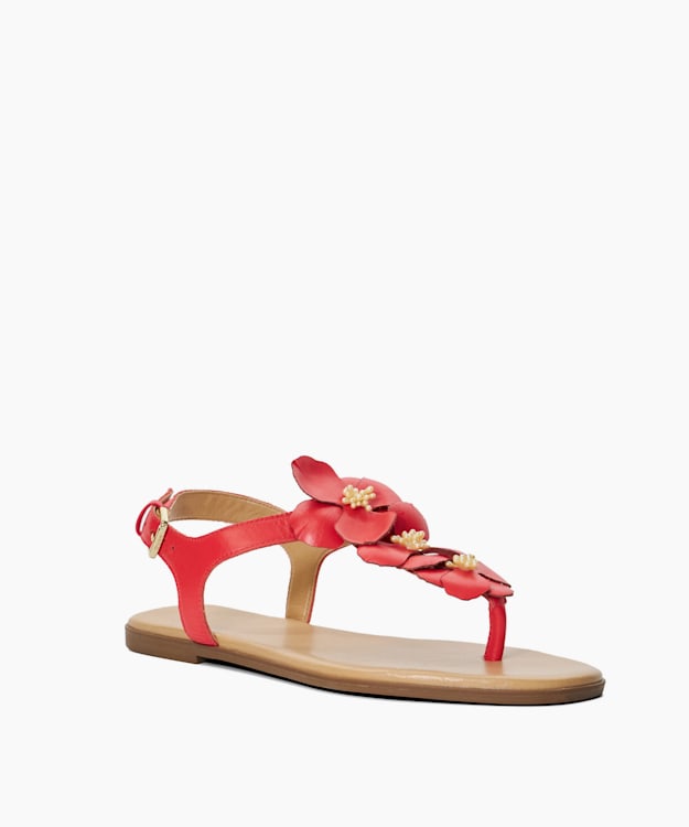 Dune London Linaria - Red Floral Embellished Toe-Post Sandals