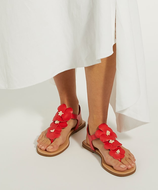 Dune London Linaria - Red Floral Embellished Toe-Post Sandals