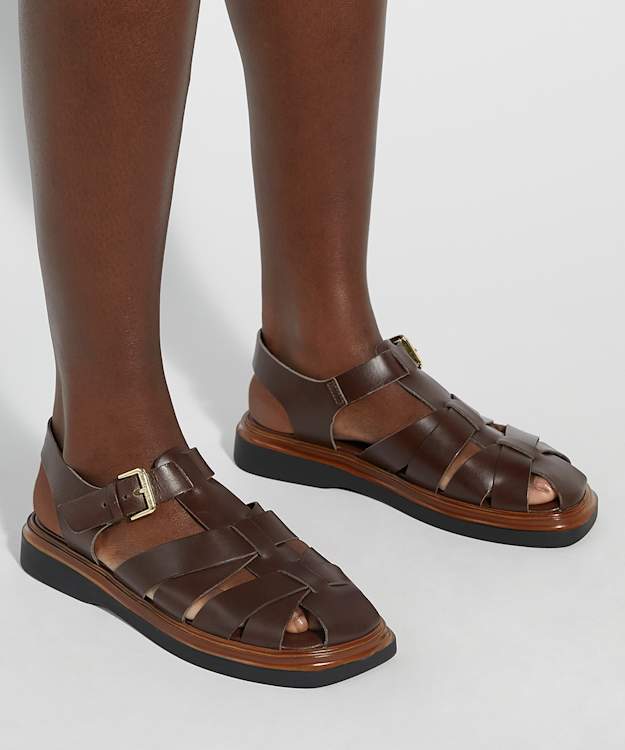 Dune London Lisherman - Dark Red Flat Fisherman Sandals