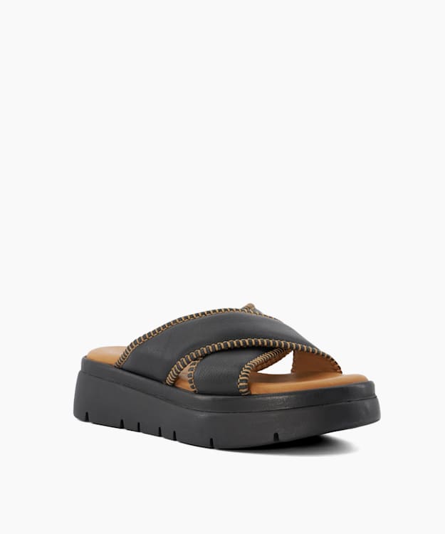 Dune London Litch - Black Contrast Stitch Leather Flatforms