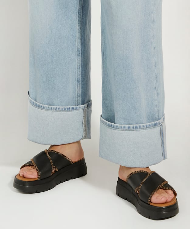 Dune London Litch - Black Contrast Stitch Leather Flatforms