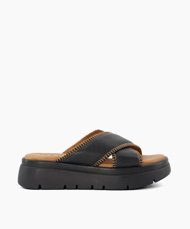 dune london Litch - Black Contrast Stitch Leather Flatforms