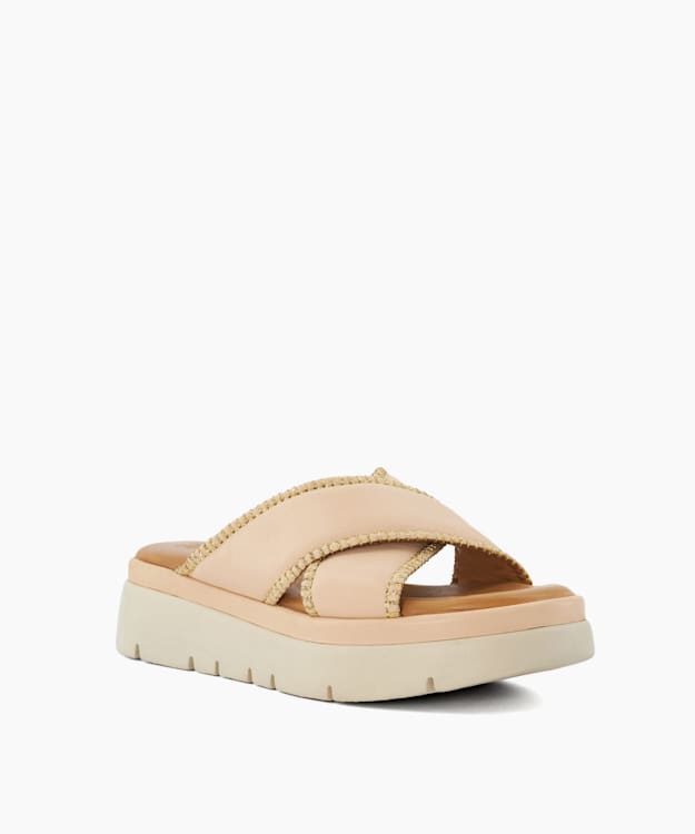 Dune London Litch - Blush Contrast Stitch Leather Flatform Sandals
