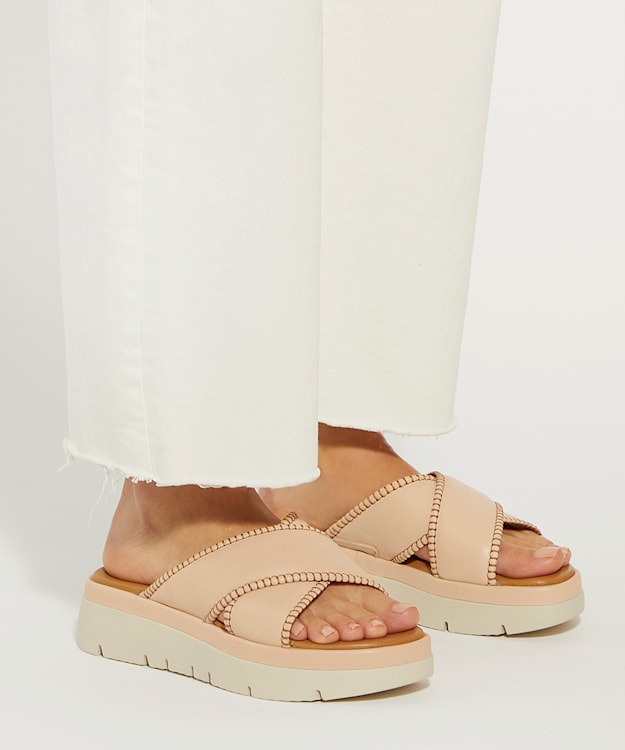 Dune London Litch - Blush Contrast Stitch Leather Flatform Sandals