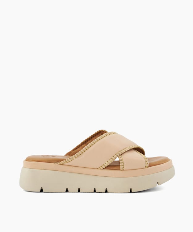 dune london Litch - Blush Contrast Stitch Leather Flatform Sandals