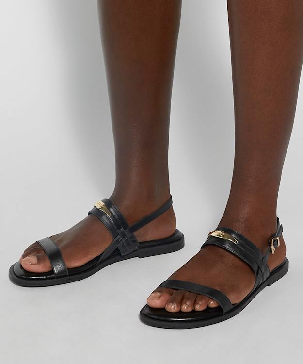 Dune London Litton - Black Leather Sandals With Logo Detail