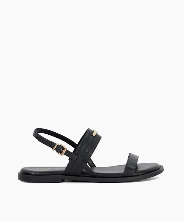 dune london Litton - Black Leather Sandals With Logo Detail