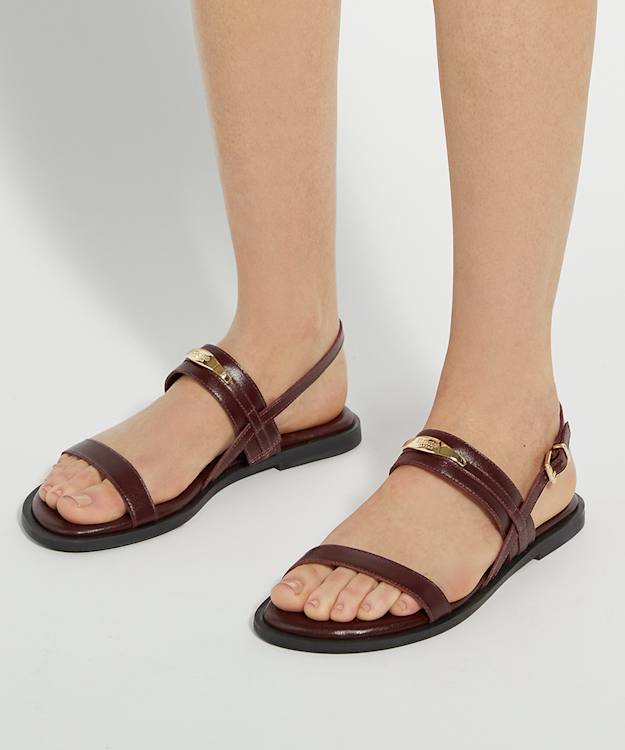 Dune London Litton - Dark Red Leather Sandals With Logo Detail