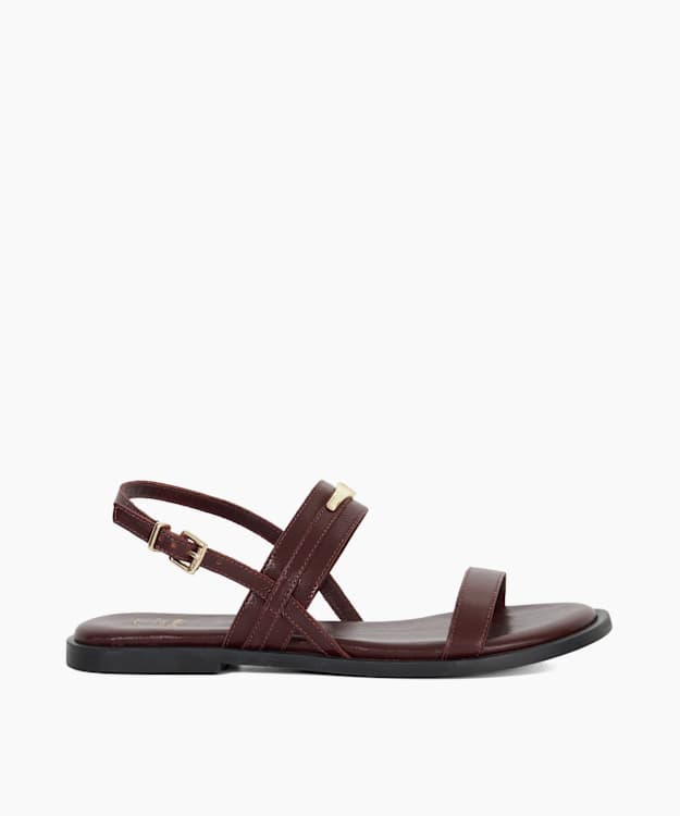 dune london Litton - Dark Red Leather Sandals With Logo Detail