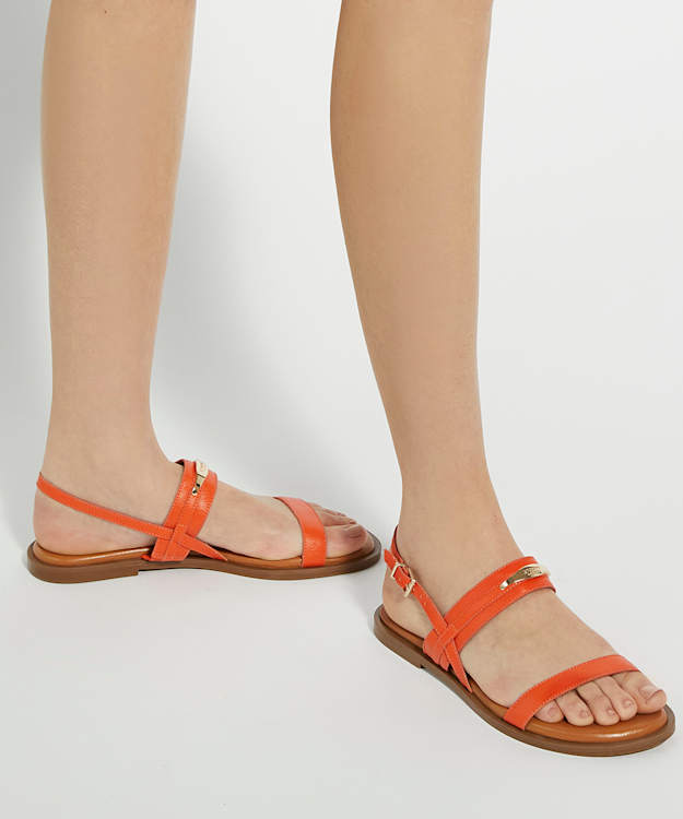 Dune London Litton - Orange Leather Sandals With Logo Detail