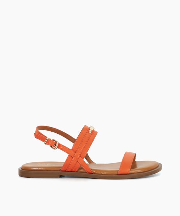 dune london Litton - Orange Leather Sandals With Logo Detail