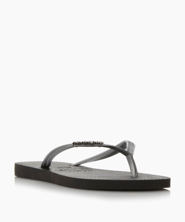 dune london Logo Flip Flops - Black Havaianas Slim Metallic Logo Flip Flops