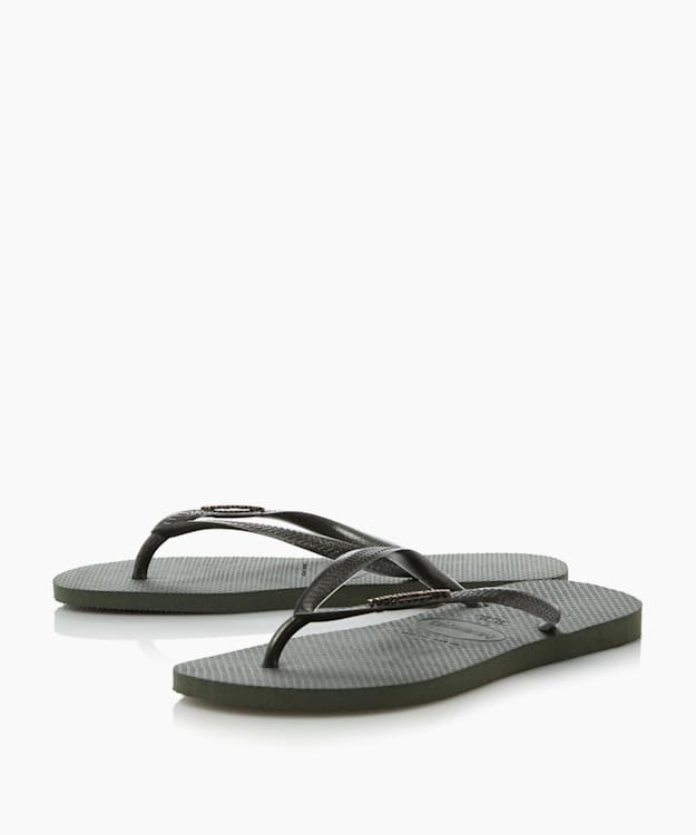 Dune London Logo Flip Flops - Khaki Havaianas Slim Metallic Logo Flip Flops