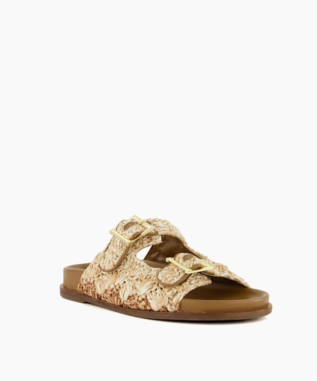 Dune London Lolitas - Natural Buckled Flat Raffia Slides