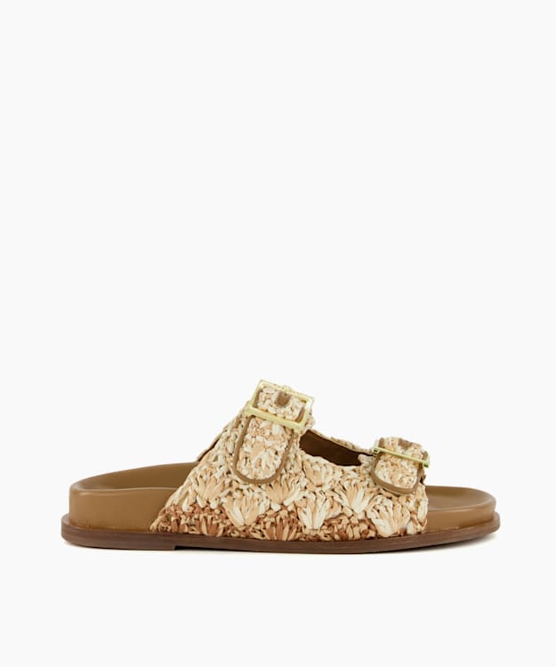 dune london Lolitas - Natural Buckled Flat Raffia Slides