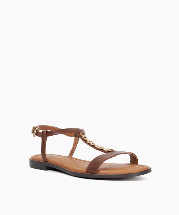 Dune London Lollipops - Brown Leather Chain Detail Open Toe Sandals